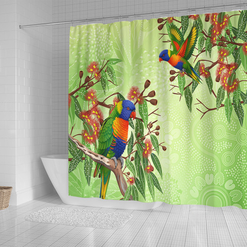Indigenous Australian Aboriginal Shower Curtain Rainbow Lorikeets Colorful Nature Spirit