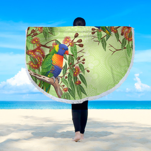 Indigenous Australian Aboriginal Beach Blanket Rainbow Lorikeets Colorful Nature Spirit