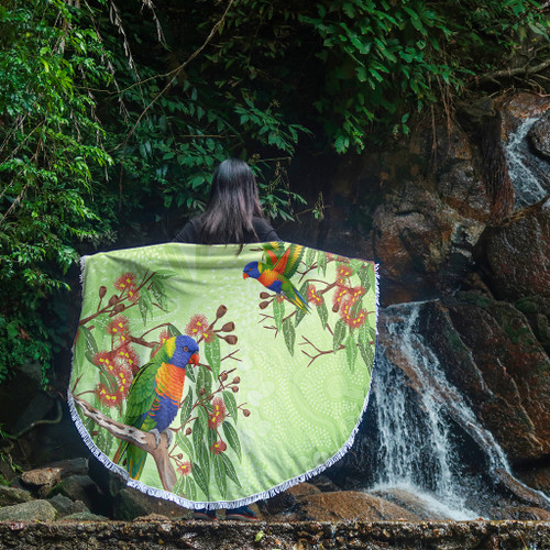 Indigenous Australian Aboriginal Beach Blanket Rainbow Lorikeets Colorful Nature Spirit