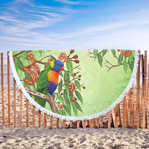 Indigenous Australian Aboriginal Beach Blanket Rainbow Lorikeets Colorful Nature Spirit
