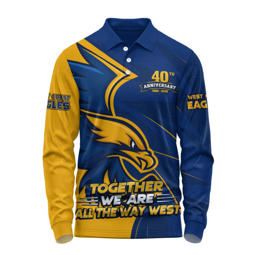 West Coast Eagles Long Sleeve Polo Shirt All The Way West 40th Anniversary Pride