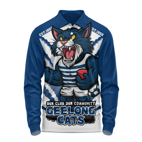 Geelong Cats Long Sleeve Polo Shirt Our Club Our Community