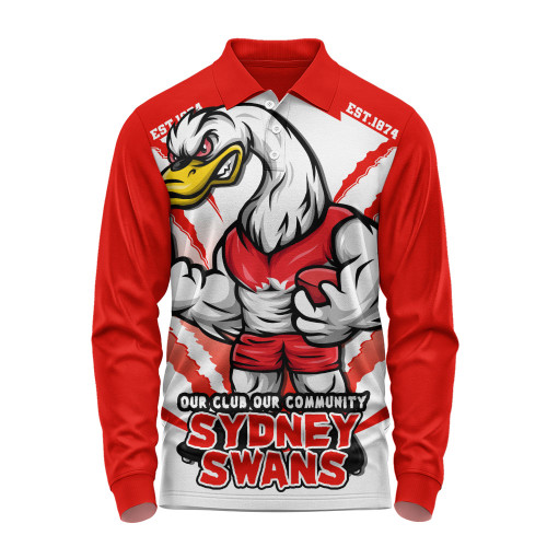 Sydney Swans Long Sleeve Polo Shirt Our Club Our Community