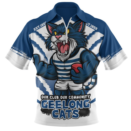 Geelong Cats Zip Polo Shirt Our Club Our Community