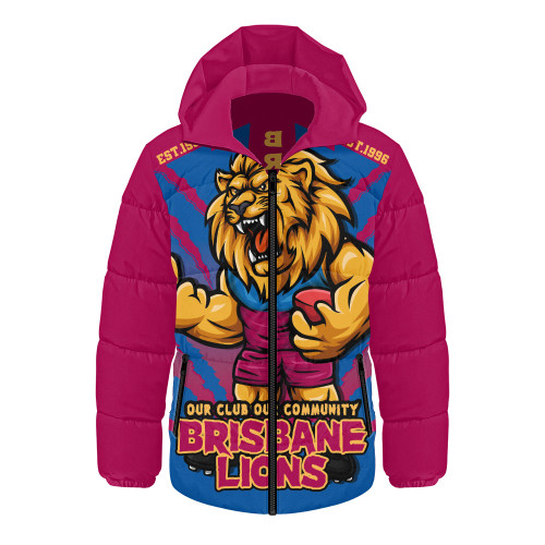 Brisbane Lions Hooded Padded Jacket Our Club Our Community