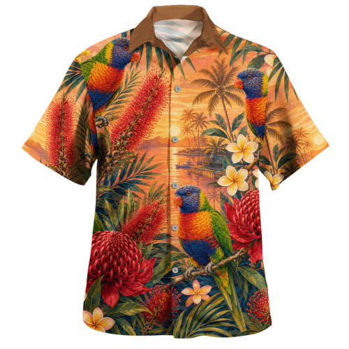 Australia Hawaiian Shirt Rainbow Lorikeet Sunset Paradise