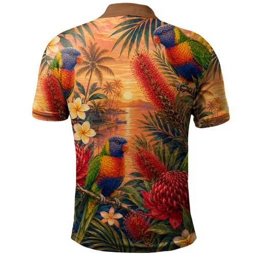 Australia Polo Shirt Rainbow Lorikeet Sunset Paradise