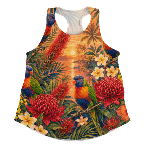 Australia Women Racerback Singlet Rainbow Lorikeet Sunset Paradise