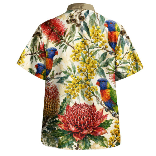 Australia Hawaiian Shirt Rainbow Lorikeet Watercolor Garden