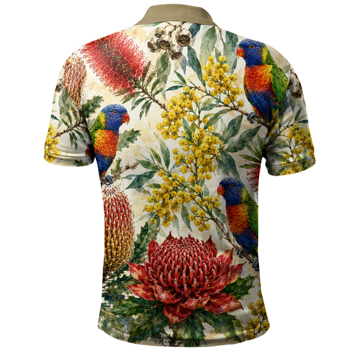 Australia Polo Shirt Rainbow Lorikeet Watercolor Garden