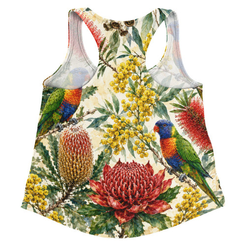 Australia Women Racerback Singlet Rainbow Lorikeet Watercolor Garden
