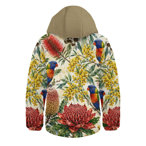 Australia Hooded Padded Jacket Rainbow Lorikeet Watercolor Garden