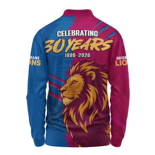 Brisbane Lions Long Sleeve Polo Shirt 30 Years Celebrating Spirit Forged Through Belief