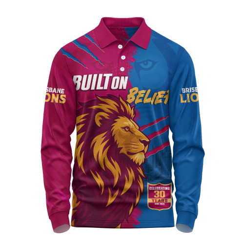 Brisbane Lions Long Sleeve Polo Shirt 30 Years Celebrating Spirit Forged Through Belief