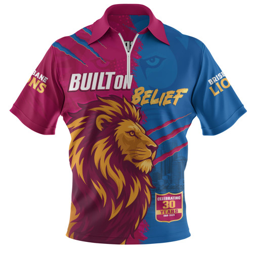 Brisbane Lions Zip Polo Shirt 30 Years Celebrating Spirit Forged Through Belief