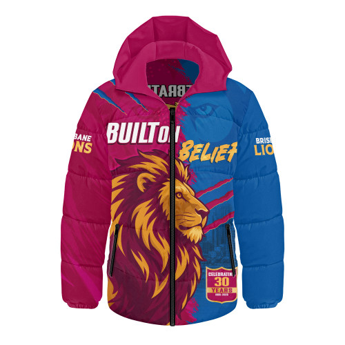 Brisbane Lions Hooded Padded Jacket 30 Years Celebrating Spirit Forged Through Belief