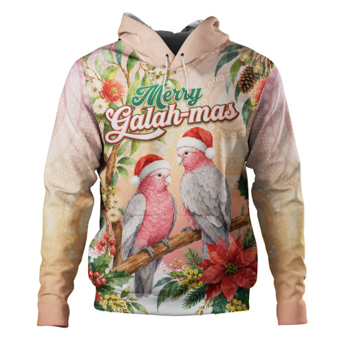 Indigenous Australian Aboriginal Hoodie Merry Galah-mas Festive Watercolor Botanical Garden