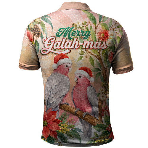 Indigenous Australian Aboriginal Polo Shirt Merry Galah-mas Festive Watercolor Botanical Garden