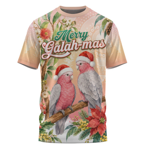 Indigenous Australian Aboriginal T-Shirt Merry Galah-mas Festive Watercolor Botanical Garden