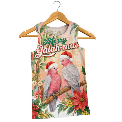 Indigenous Australian Aboriginal Men Singlet Merry Galah-mas Festive Watercolor Botanical Garden
