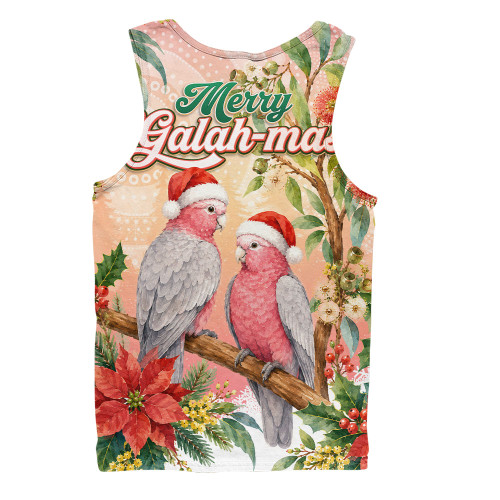 Indigenous Australian Aboriginal Men Singlet Merry Galah-mas Festive Watercolor Botanical Garden