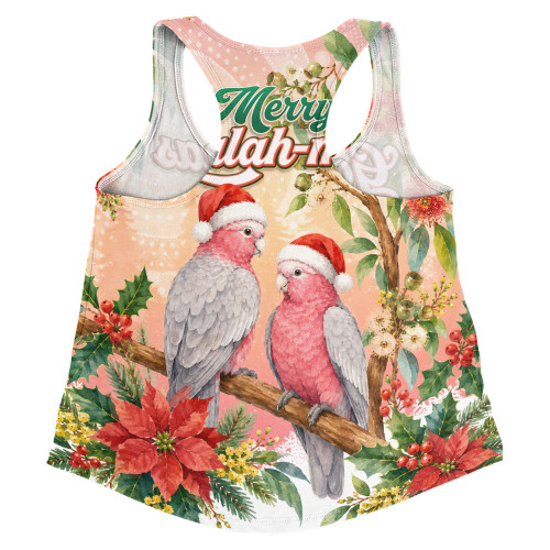 Indigenous Australian Aboriginal Women Racerback Singlet Merry Galah-mas Festive Watercolor Botanical Garden