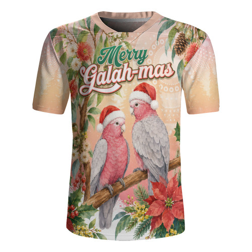 Indigenous Australian Aboriginal Rugby Jersey Merry Galah-mas Festive Watercolor Botanical Garden