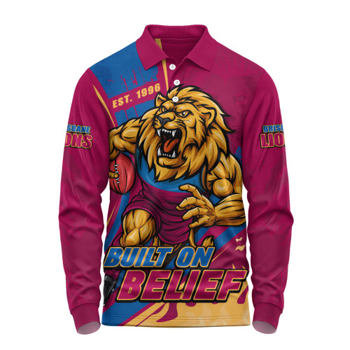 Brisbane Lions Long Sleeve Polo Shirt Unstoppable Fighting Premiership Force