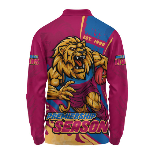 Brisbane Lions Long Sleeve Polo Shirt Unstoppable Fighting Premiership Force