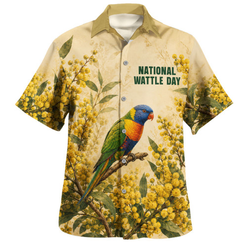 Australia Hawaiian Shirt National Wattle Day Rainbow Lorikeet Golden Garden