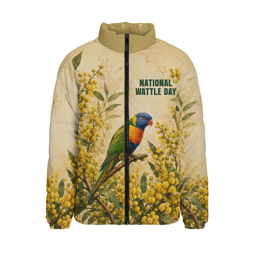 Australia Padded Jacket National Wattle Day Rainbow Lorikeet Golden Garden