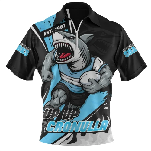 Cronulla-Sutherland Sharks Zip Polo Shirt Unstoppable Fighting Premiership Force
