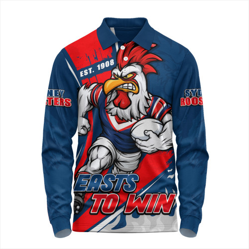 Sydney Roosters Long Sleeve Polo Shirt Unstoppable Fighting Premiership Force