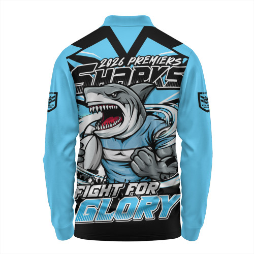 Cronulla-Sutherland Sharks Long Sleeve Polo Shirt Fearless Fight For Finals Glory
