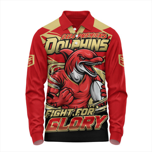 Redcliffe Dolphins Long Sleeve Polo Shirt Fearless Fight For Finals Glory