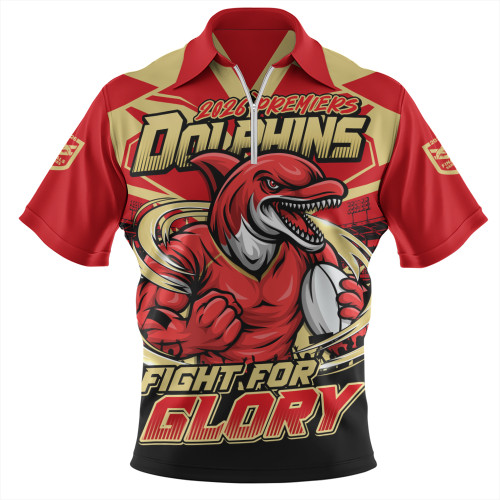 Redcliffe Dolphins Zip Polo Shirt Fearless Fight For Finals Glory