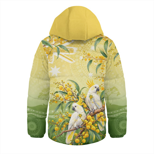 Australia Hooded Padded Jacket Happy Wattle Day Cockatoo Native Bloom Celebration