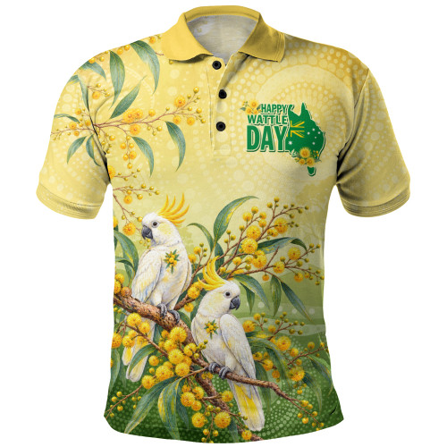 Australia Polo Shirt Happy Wattle Day Cockatoo Native Bloom Celebration