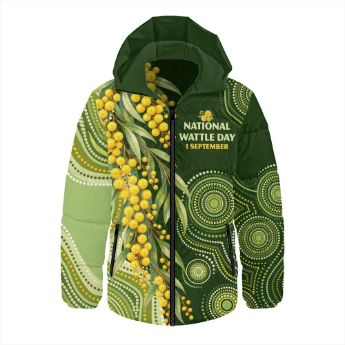 Australia Hooded Padded Jacket Golden Native Bloom National Wattle Day Spirit