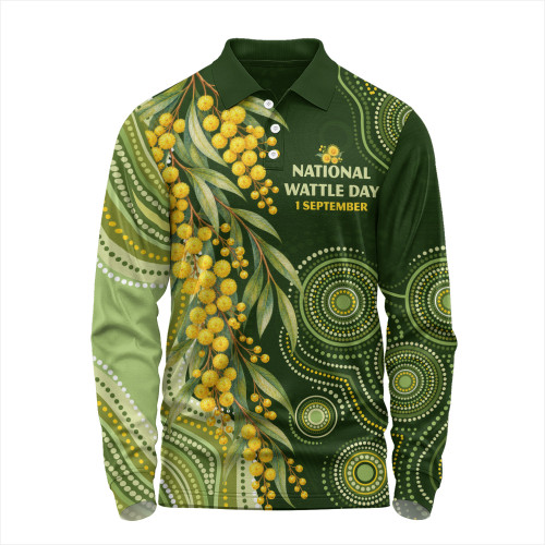 Australia Long Sleeve Polo Shirt Golden Native Bloom National Wattle Day Spirit
