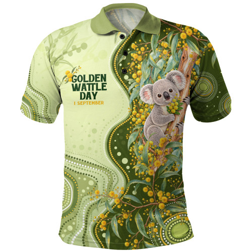 Australia Polo Shirt National Wattle Day Koala Native Floral Pride