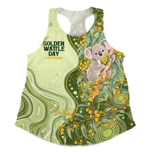 Australia Women Racerback Tank National Wattle Day Koala Native Floral Pride