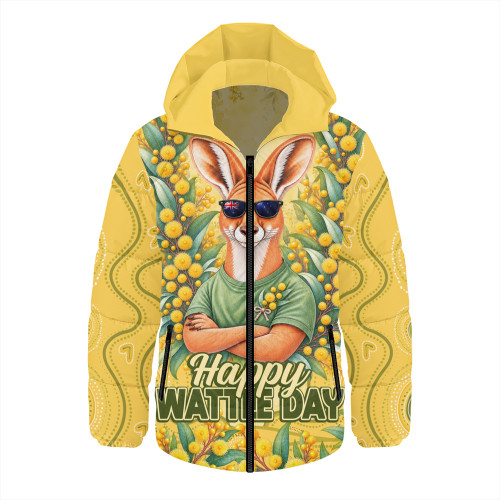 Australia Hooded Padded Jacket Happy Wattle Day Kangaroo Native Bushland Spirit