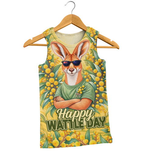 Australia Men Tank Top Happy Wattle Day Kangaroo Native Bushland Spirit