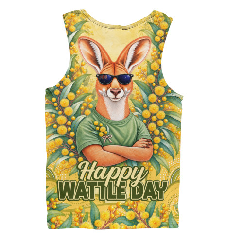 Australia Men Tank Top Happy Wattle Day Kangaroo Native Bushland Spirit
