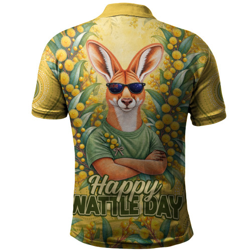 Australia Polo Shirt Happy Wattle Day Kangaroo Native Bushland Spirit