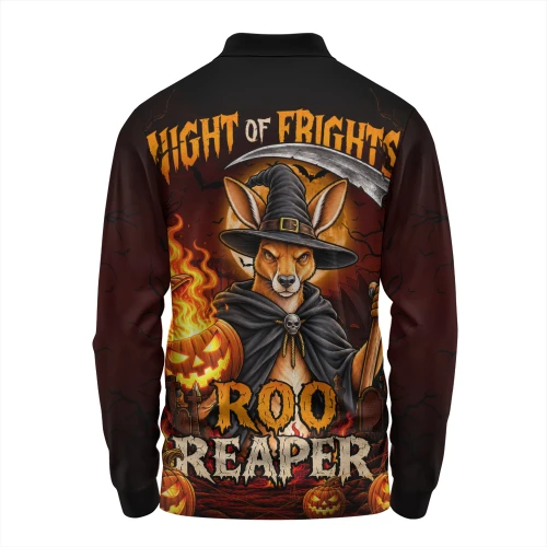 Australia Long Sleeve Polo Shirt Roo Reaper Halloween Fright Night Darkness
