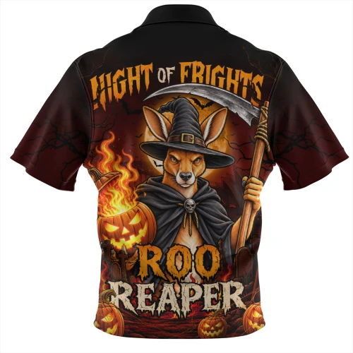Australia Zip Polo Shirt Roo Reaper Halloween Fright Night Darkness