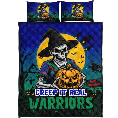 New Zealand Warriors Quilt Bed Set Creep It Real When Darkness Falls