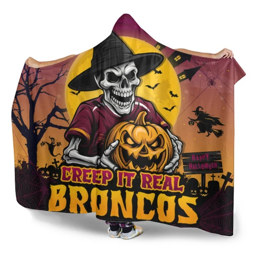 Brisbane Broncos Hooded Blanket Creep It Real When Darkness Falls